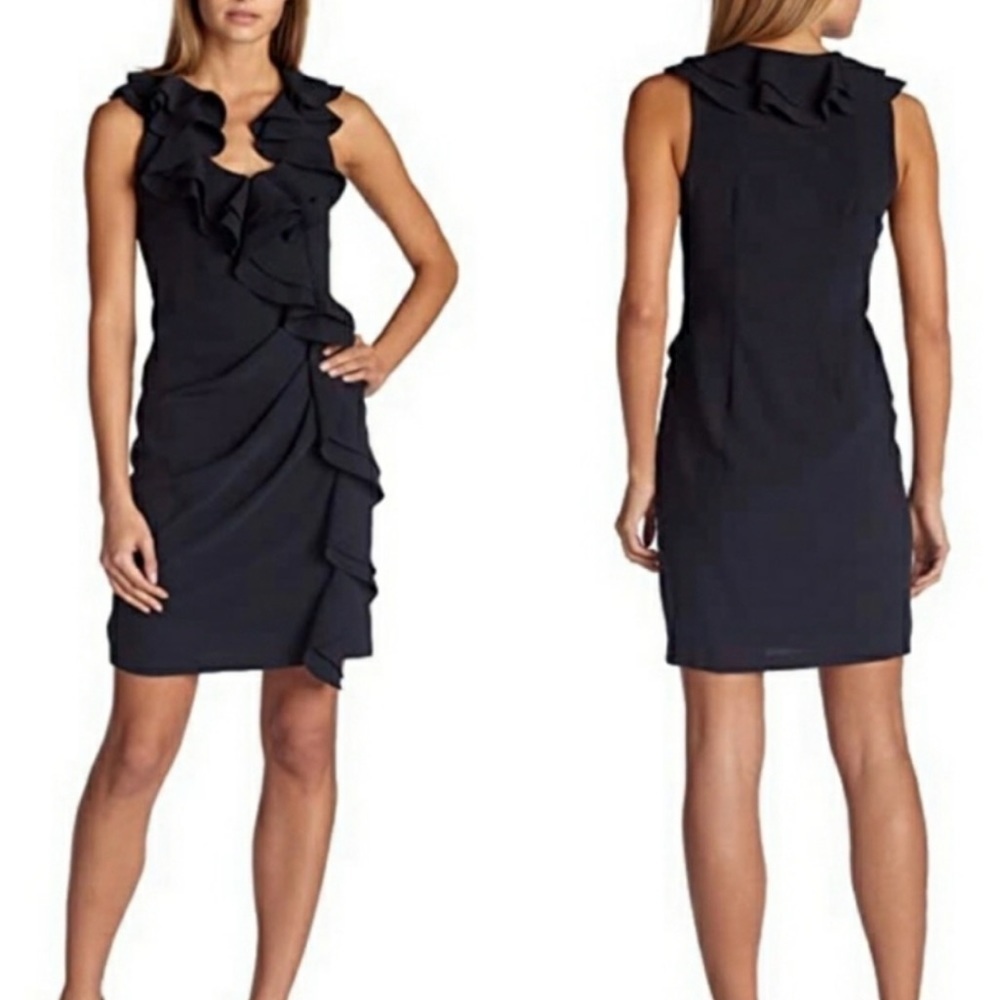 Eva Franco Black Ruffle Front Dress Size 2